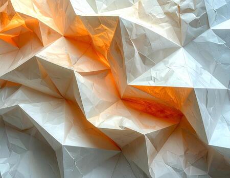 Abstract Geometric Paper Sculpture Illuminated Origami Textured Warm Light. photo