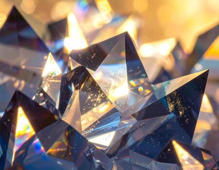 Abstract Macro of Crystal Cluster with Golden Light and Iridescent Reflections. photo