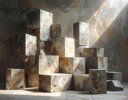 resumen Roca cubitos composición con dramático ligero y sombra jugar. foto