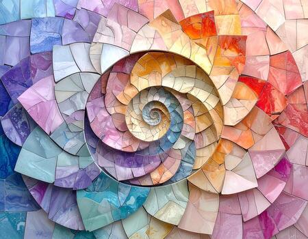 Colorful Mosaic Spiral Abstract Art with Tiles in Rainbow Gradient. photo