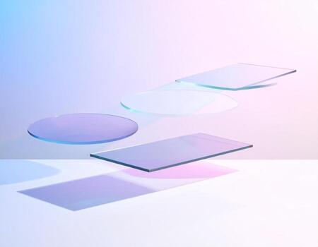 Ethereal Glass Platforms Abstract Composition in Pastel Hues with Geometric Shapes. photo