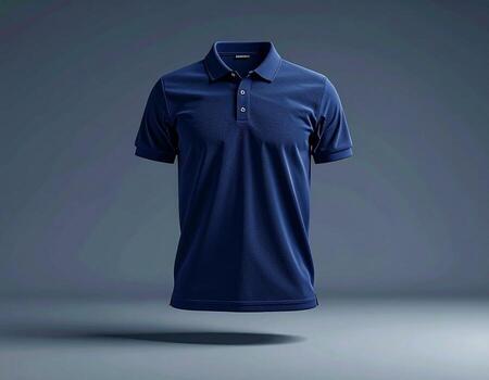 Floating Navy Polo Shirt Studio Shot with Subtle Shadow and Textured Fabric. photo