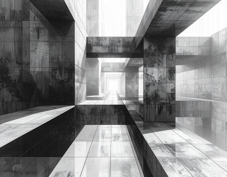 Geometric Concrete Architecture Abstract Perspective Light and Shadow Modern Design. photo