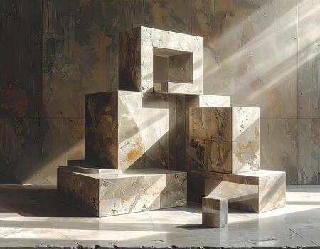 geométrico mármol cubitos en luz de sol resumen arquitectónico composición. foto