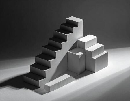 Geometric Staircase Composition Abstract Architectural Forms Dramatic Light and Shadow. photo