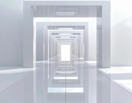 geométrico blanco corredor perspectiva ligero y minimalista arquitectónico diseño. foto