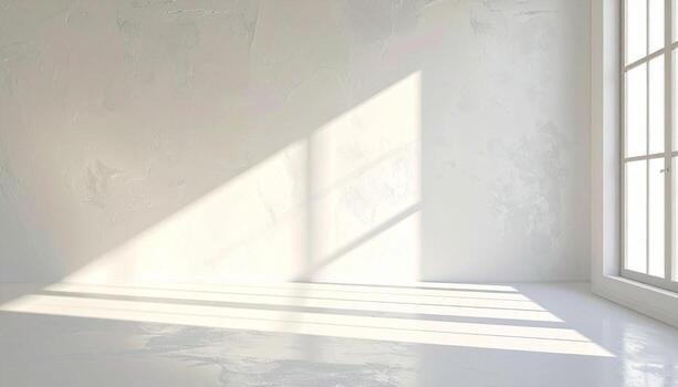 Bright White Room with Textured Wall and Sunlight Streaming Through Window. photo