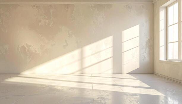 Empty Room with Sunlight and Shadows Minimalist Interior Design Bright and Airy. photo