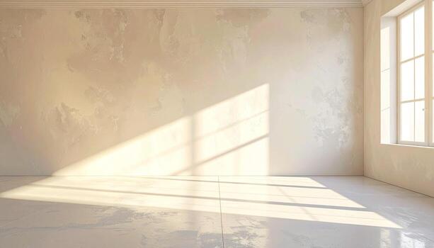 Empty Room with Sunlight and Shadow Minimalist Interior Design Bright Space. photo
