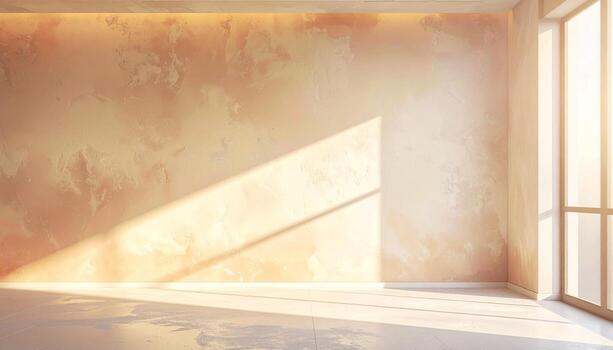 Empty Room with Textured Walls Sunlight and Shadows Minimalist Interior Design. photo