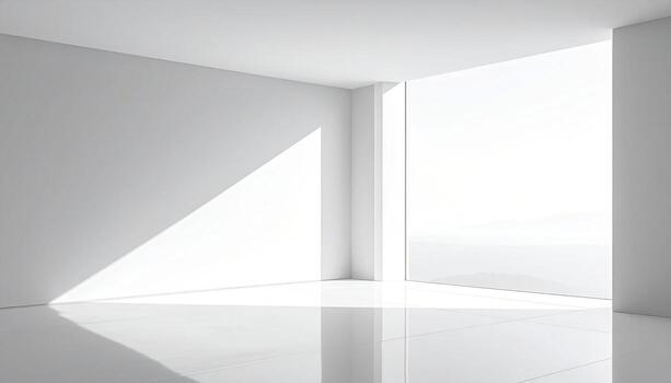 Minimalist White Interior with Dramatic Light and Shadow Architectural Abstraction. photo