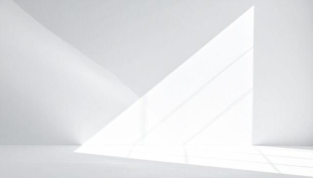 Minimalist White Room with Angular Sunlight Beam Modern Interior Design. photo