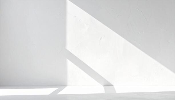 Minimalist White Wall with Diagonal Shadow Textured Surface Clean Aesthetic. photo