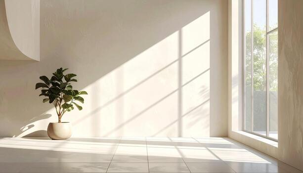 iluminado por el sol minimalista interior con violín hoja higo y texturizado paredes foto