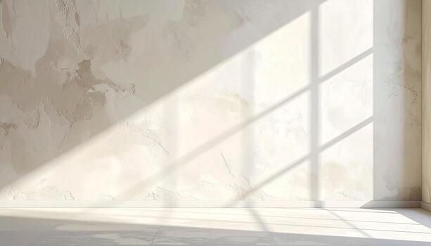 Sunlit Textured Wall and Floor with Window Shadow Minimalist Interior Design. photo