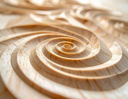 Intricate Wooden Spiral A CloseUp of Carved Wood Artistry with Depth and Texture. photo