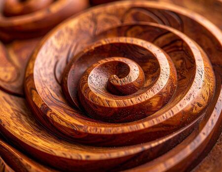 Intricate Wooden Spiral A Macro View of Carved Artistry and Warm Tones. photo