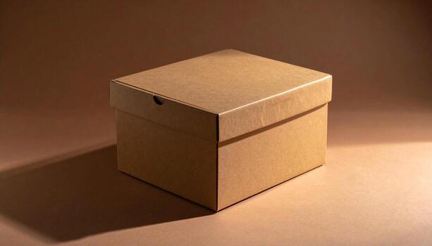 Brown Cardboard Box with Lid on Warm Background photo