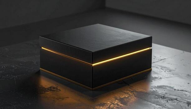 Elegant Black Box with Golden Accents on Textured Surface in Dark Studio. photo