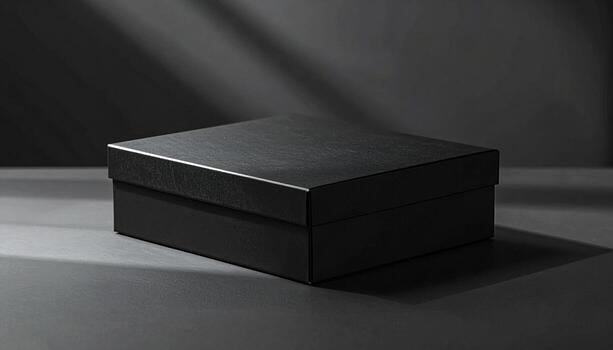 Elegant Black Box with Textured Lid in Soft Light Minimalist Style. photo