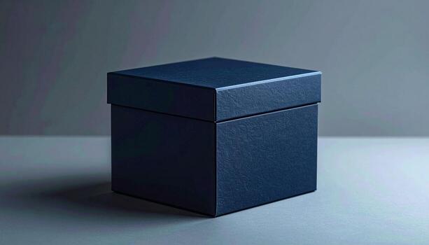 Elegant Navy Blue Textured Box with Lid on Soft Gray Background. photo