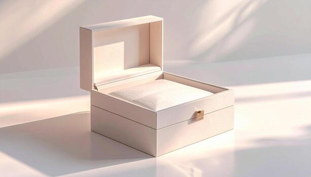 Elegant Open Jewelry Box in Soft Light with Delicate Shadow Play. photo