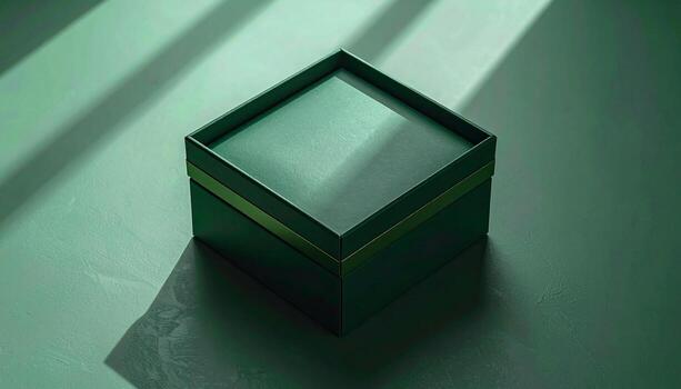 Emerald Green Gift Box with Gold Trim in Soft Window Light. photo