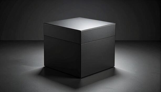 Minimalist Black Cube Geometric Precision in Studio Lighting Shadow Play. photo