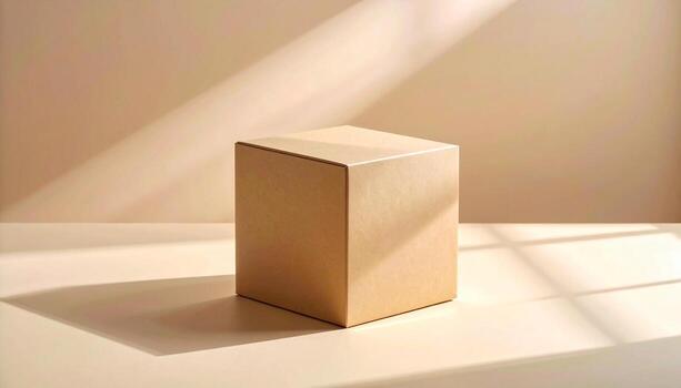 Minimalist Cube Still Life Warm Light Neutral Tones Geometric Simplicity. photo
