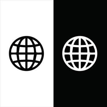 minimalista negro y blanco globo icono diseño representando global red, Internet, comunicación, y en todo el mundo conexión vector