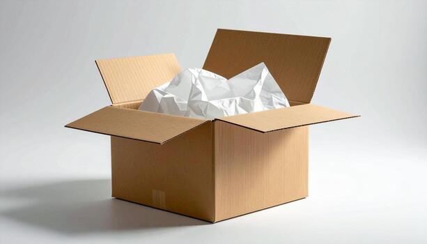 abierto cartulina caja con blanco pañuelo de papel papel en blanco antecedentes. foto