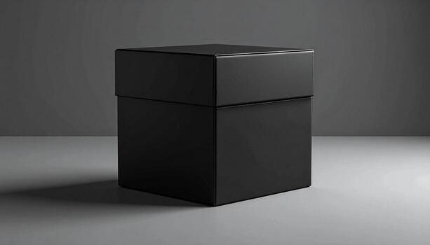 Sleek Black Box Minimalist Design on Gray Backdrop Studio Lighting. photo