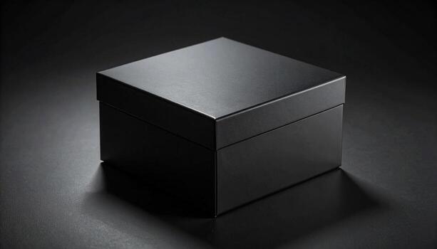 Sleek Matte Black Box with Lid on Dark Surface Studio Lighting. photo