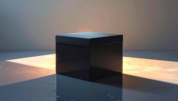 Black Box in Light Minimalist Still Life with Geometric Shadows. photo