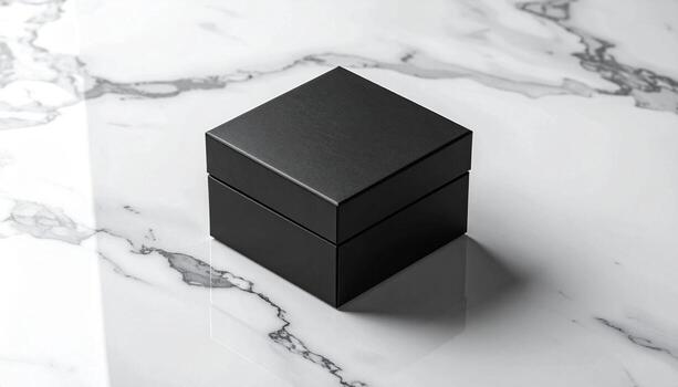 Elegant Black Box on Marble Surface Minimalist Product Presentation. photo