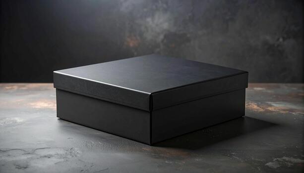 Elegant Black Box on Textured Surface Minimalist Product Presentation. photo