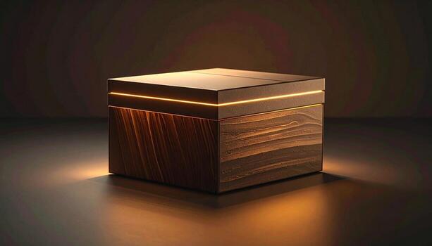 Illuminated Wooden Box A Study in Light and Shadow. photo