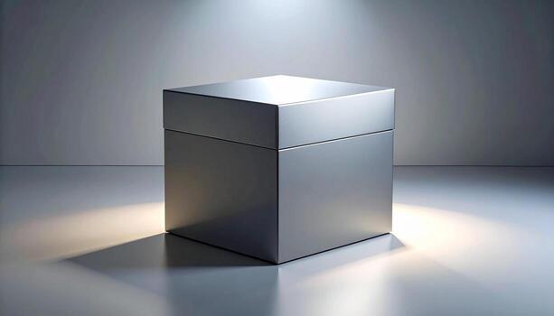 Minimalist Metal Box Under Spotlight A Study in Form and Light. photo