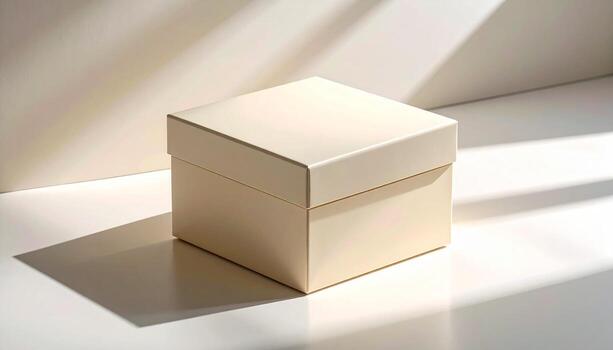 Minimalist Square Box on White Surface with Shadow Play. photo