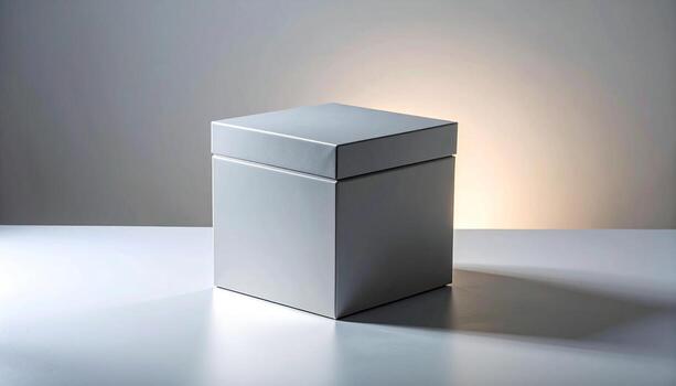 Minimalist White Box on White Surface with Subtle Lighting. photo