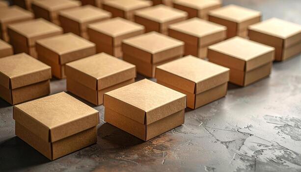 Neatly Arranged Brown Cardboard Boxes on a Textured Surface. photo