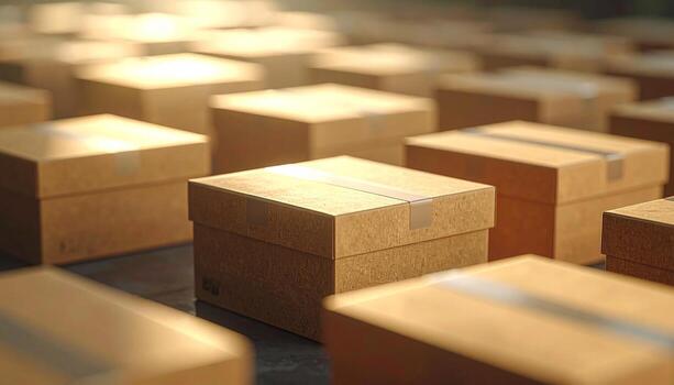 Rows of Brown Cardboard Boxes in Warehouse Storage. photo