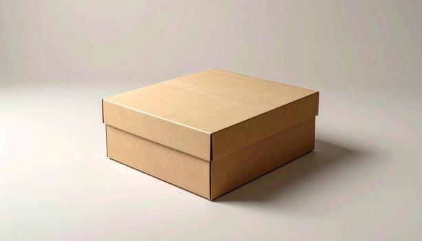 Brown Cardboard Box with Lid on Neutral Background photo