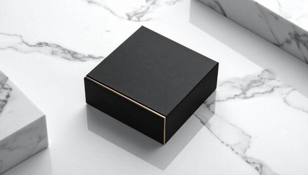 Sleek Black Box on Marble Surface Minimalist Product Mockup. photo