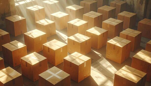 Sunlit Cardboard Boxes A Study in Repetition and Light. photo