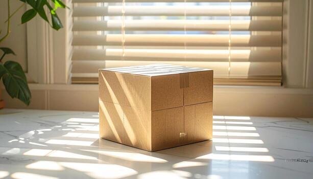 Cardboard Box in Sunlight A Study in Light and Shadow. photo