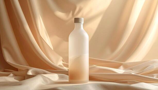 Elegant Bottle on Silk A Study in Light and Texture. photo