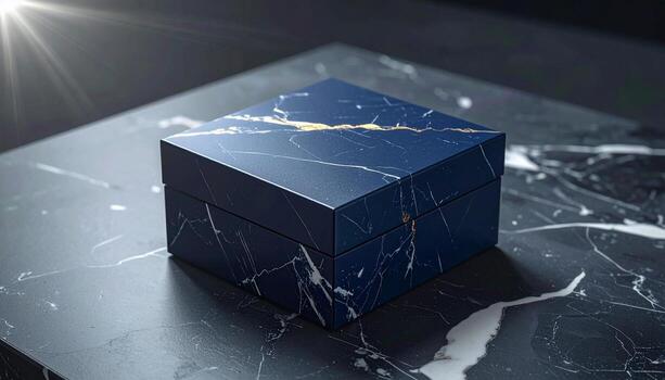 Elegant Marble Cube on Matching Surface with Striking Veins. photo