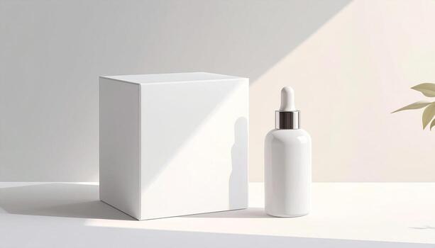 Minimalist Skincare Product Mockup with Box and Dropper Bottle. photo