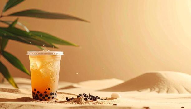 Refreshing Bubble Tea in a Desert Oasis A Taste of Paradise. photo